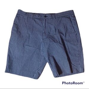 Michael Kors blue plaid flat front cotton shorts